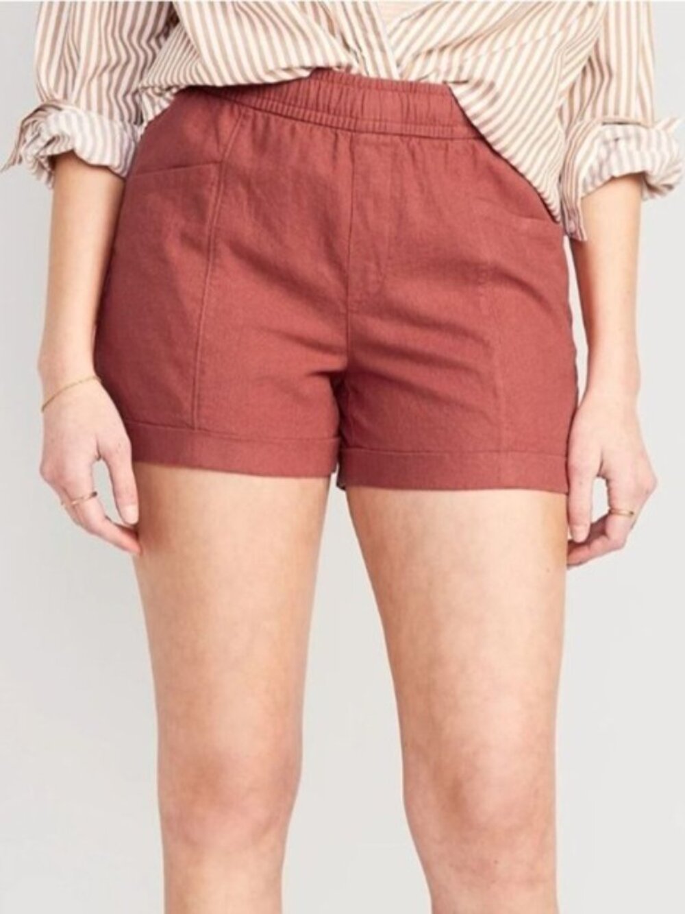 Old Navy High Waisted Linen Blend Utility Shorts Mineral Rouge Red Rust Size XL